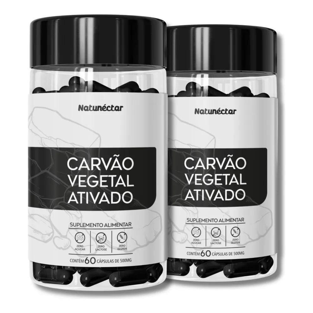 2X Kit 2 Frascos Carvão Vegetal Ativado Suplemento 120 Cápsu