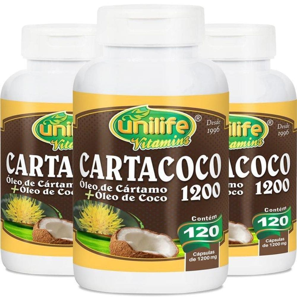 Kit3 Óleo De Cártamo/Coco Cartacoco 1200Mg Unilife 120 Cáps