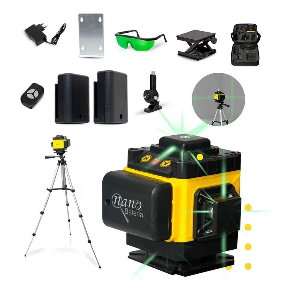2X Kit Nível A Laser Verde 12 Linhas Esquadro + Suporte + Tr