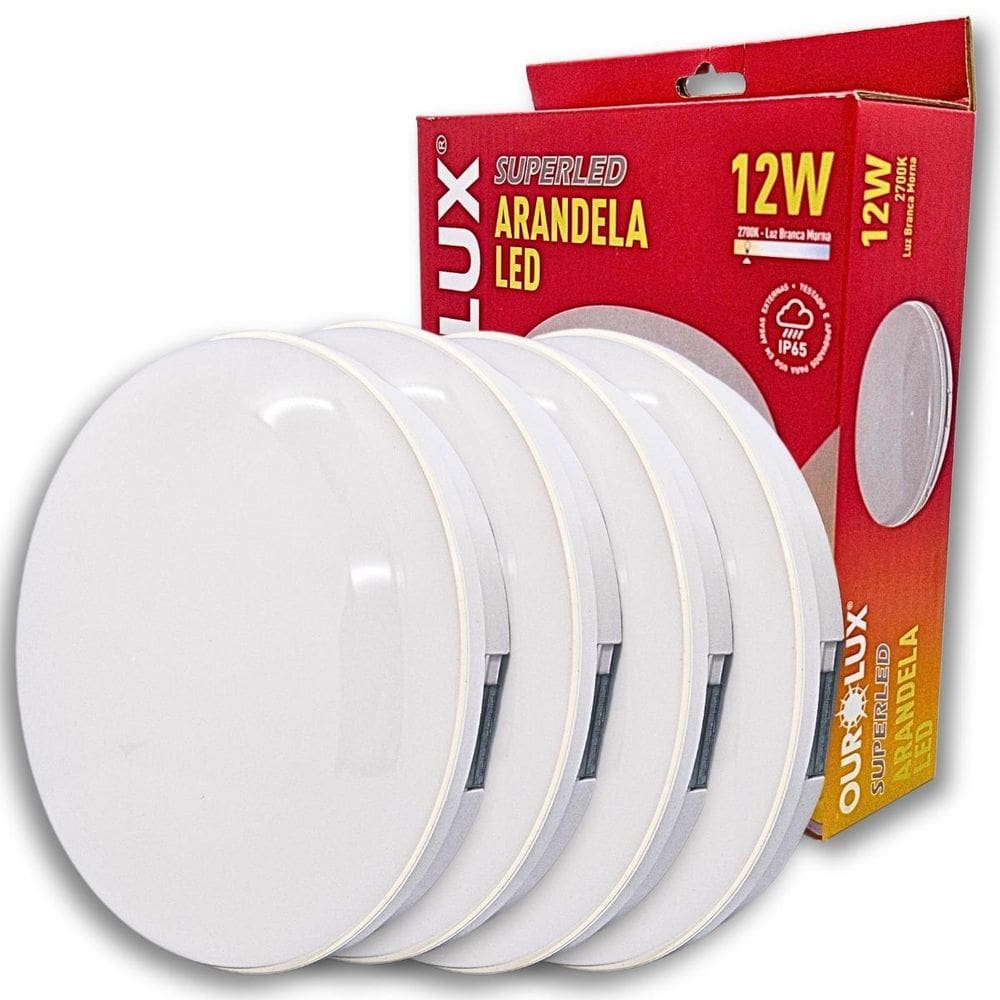 Kit 4 Luminárias Superled Arandela 12W 2700K Branco Quente