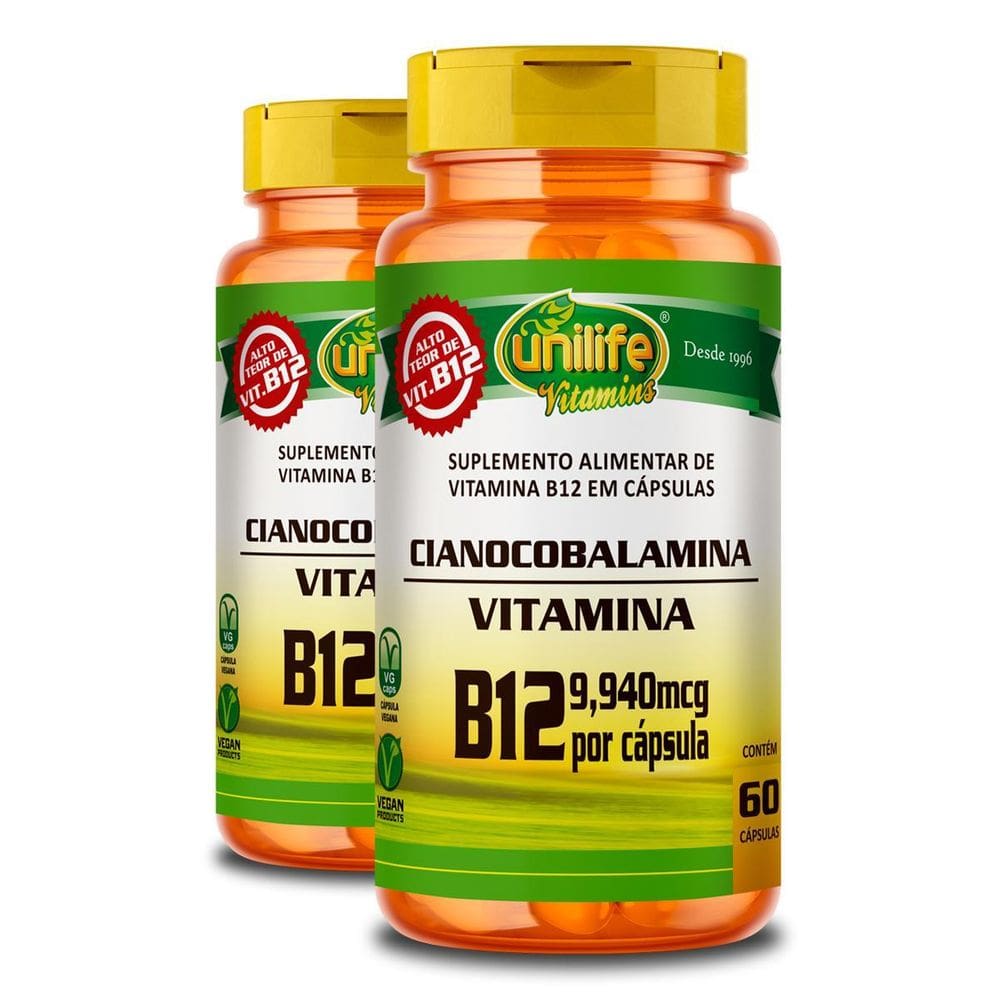 Kit 2 Vitamina B12 Cianocobalamina Unilife 60 Cápsulas
