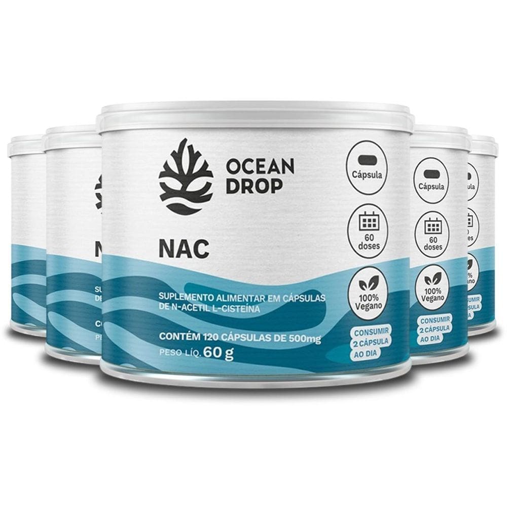 Kit 5 Nac N-Acetil L-Cisteína Ocean Drop Vegano 120 Cápsulas