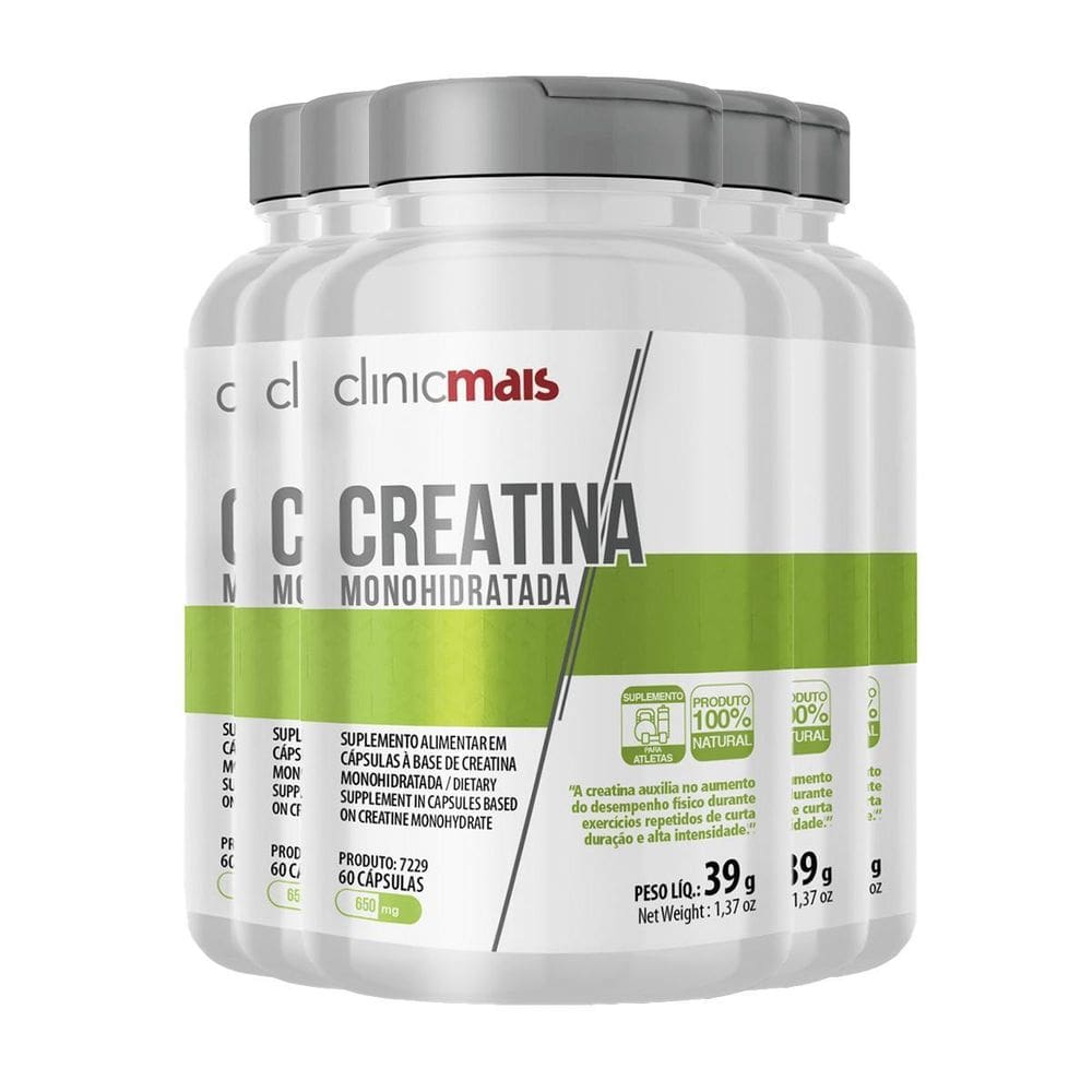 Kit 5 Creatina Monohidratada 650Mg Clinicmais 60 Cápsulas