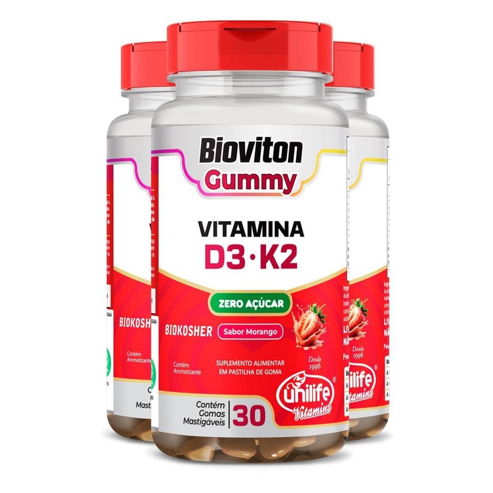 Gummy Vitamina D3 + K2 Morango Unilife 30 Gomas 3 Unidades