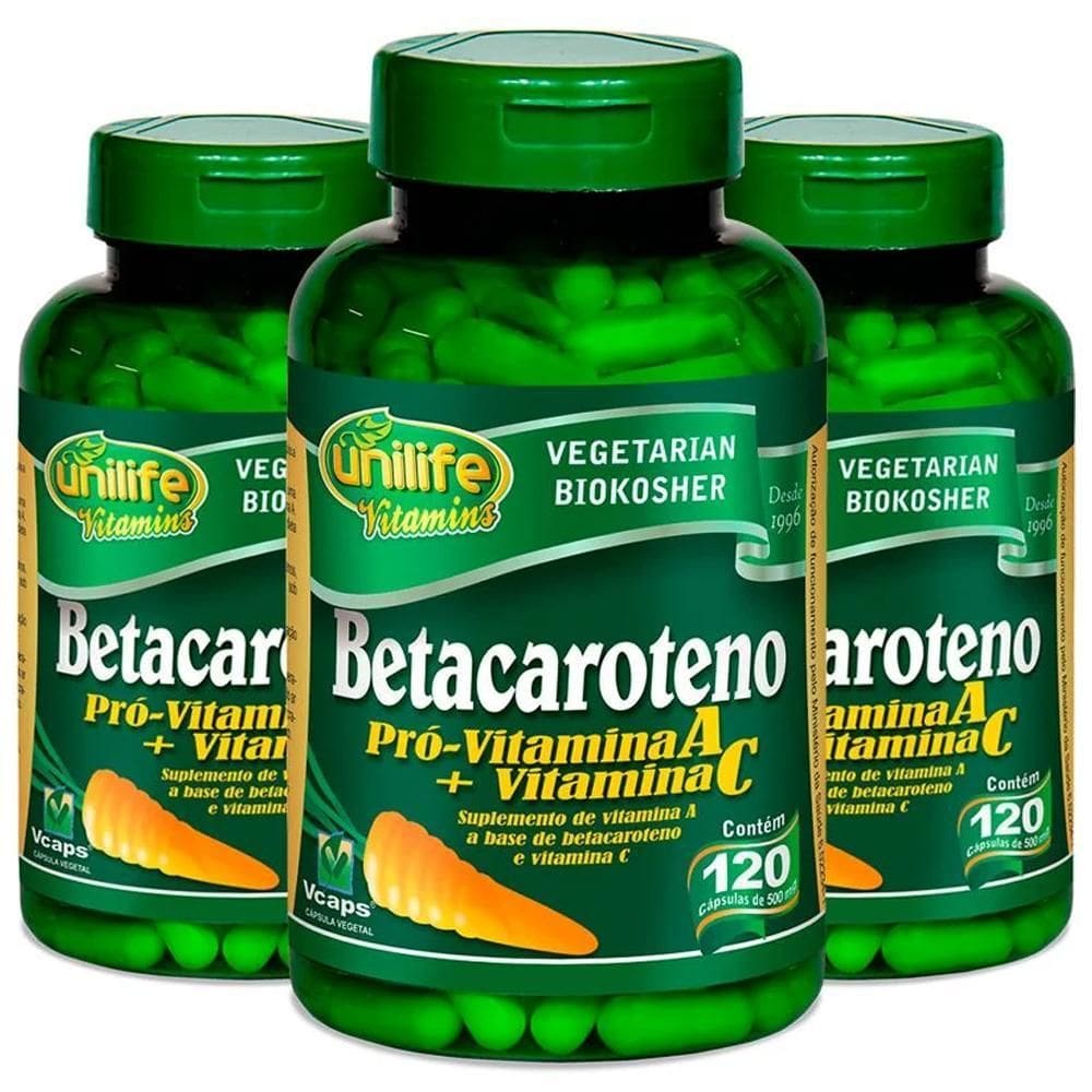 Kit 3 Betacaroteno Pró-Vitamina A 120 Cápsulas Unilife