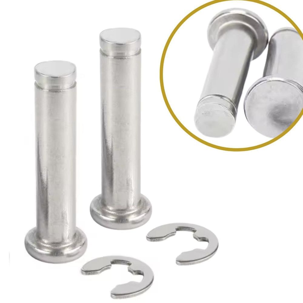 2 Pino Passador Cabeça Plana M8 100Mm Anel Eixo Circlip Inox