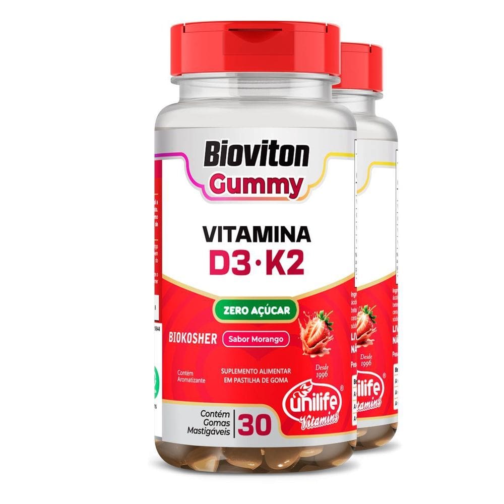 Gummy Vitamina D3 + K2 Morango Unilife 30 Gomas 2 Unidades