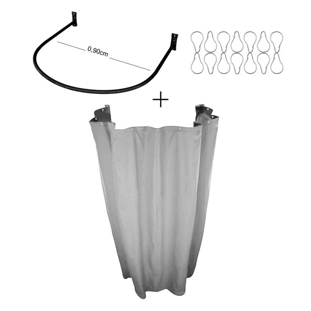 Kit Provador Cortina Cinza E Arco 70X70 Para Loja De Roupas