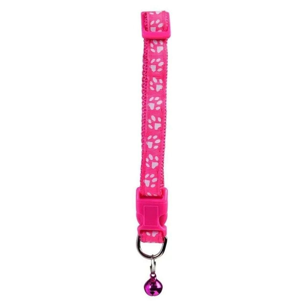 Coleira Ajustável 25-40Cm Para Cachorro Gato Rosa Com Sino