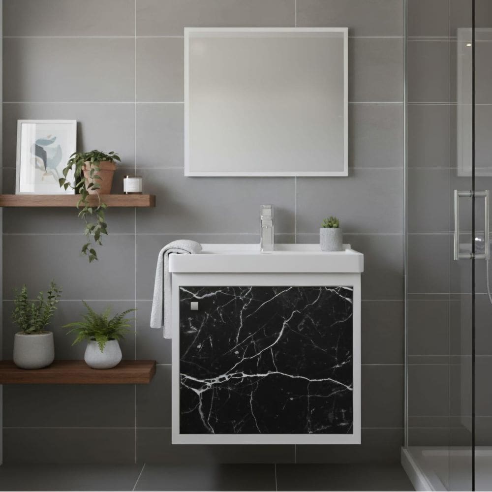 Armário Para Banheiro 40Cm Mdf Com Cuba + Esp Veneto Preto