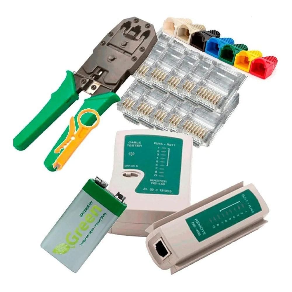 Alicate Crimpar Rj45/11+Testador+Decapador+20 Rj Cat6+Capa