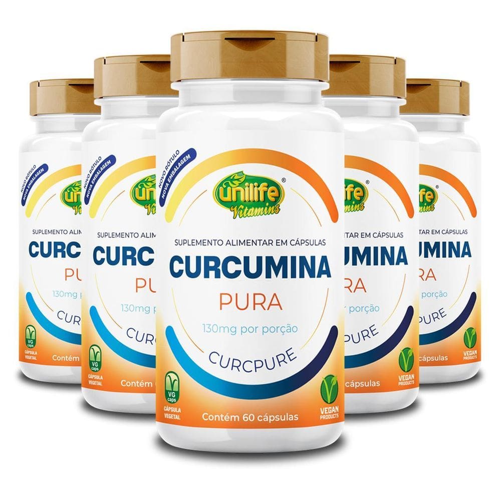 Kit 5 Curcumina Pura Unilife 60 Cápsulas