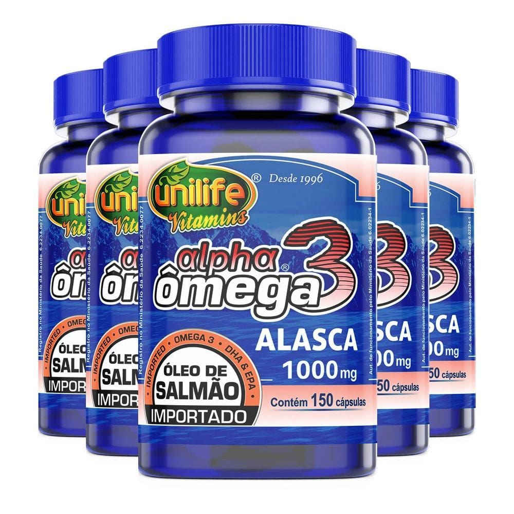 Kit 5 Ômega 3 Alpha Óleo De Salmão Unilife 1000Mg 150 Caps