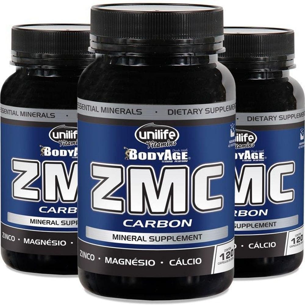 Kit 3 Zmc Carbon Cálcio, Zinco E Magnésio 120Caps Unilife