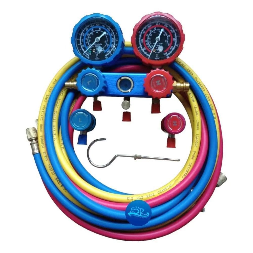 2X Manômetro Ar Cond. R134 Com Relógio Mangueiras 2,5M E Bic