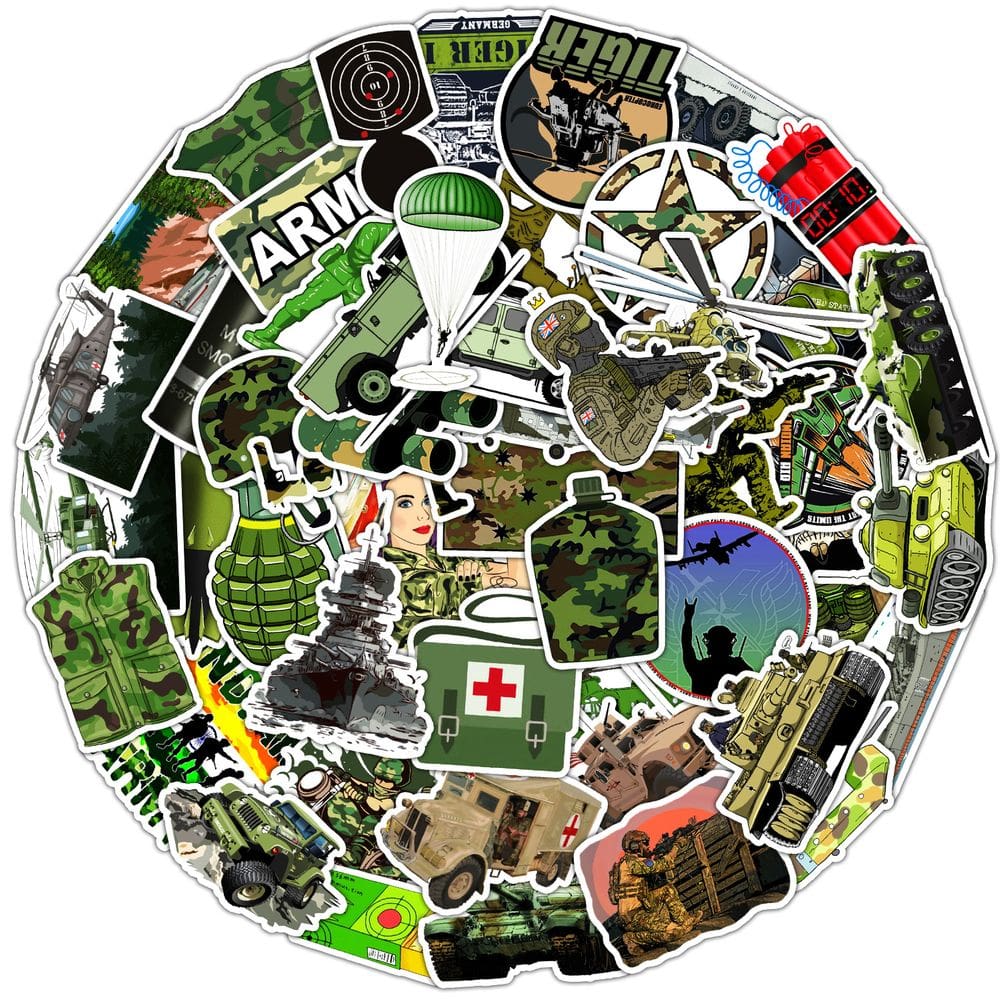 Pacote de adesivos Military Fans, 50 unidades de adesivos de vinil impermeáveis