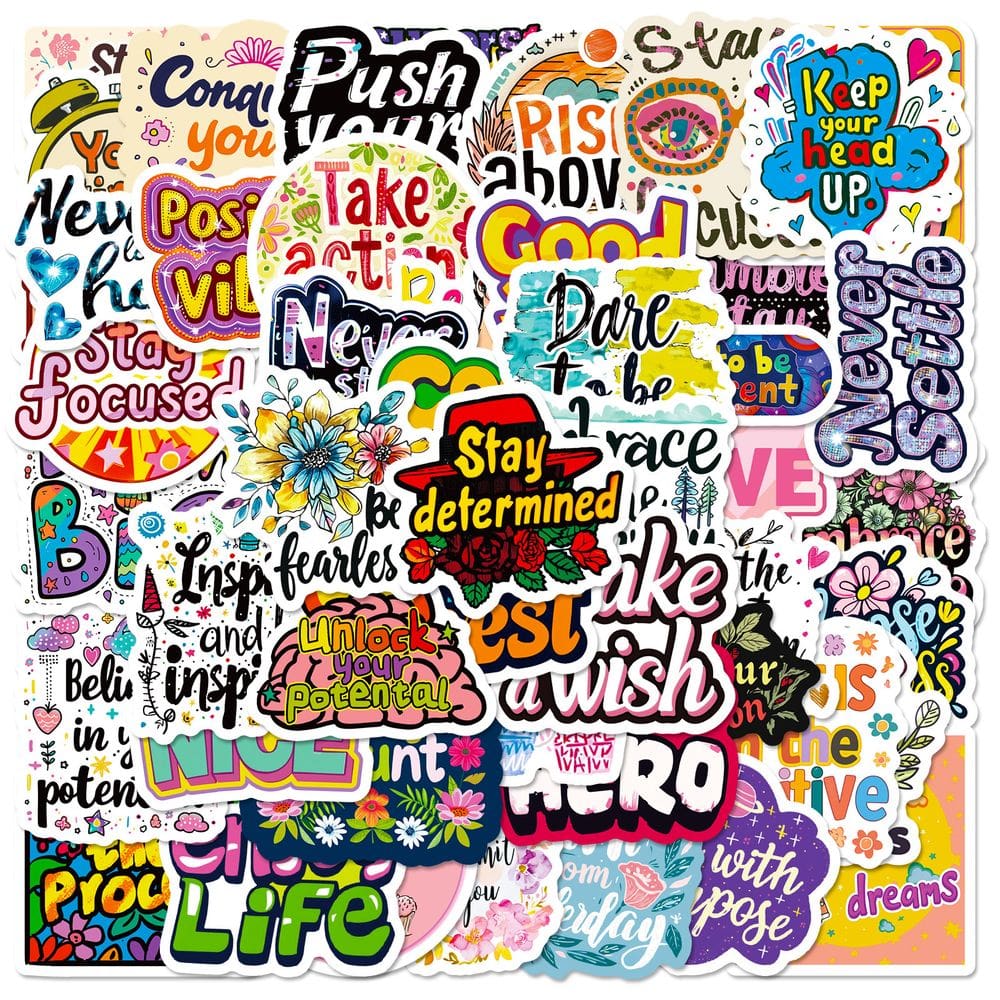 Adesivos, 50 unidades/lote, textos em inglês, vinil impermeável, Anime Sti