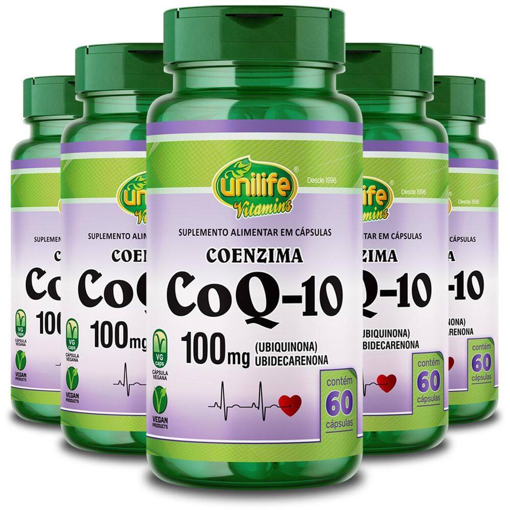Kit 5 Coenzima Co Q10 Unilife 60 Cápsulas