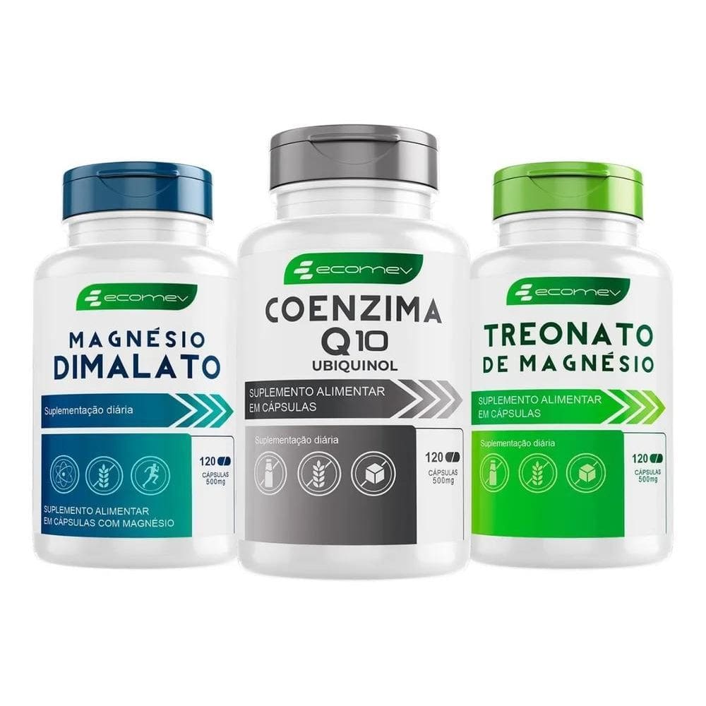 2X Magnesio Dimalato + L Treonato + Coenzima Q10 Combo Saude