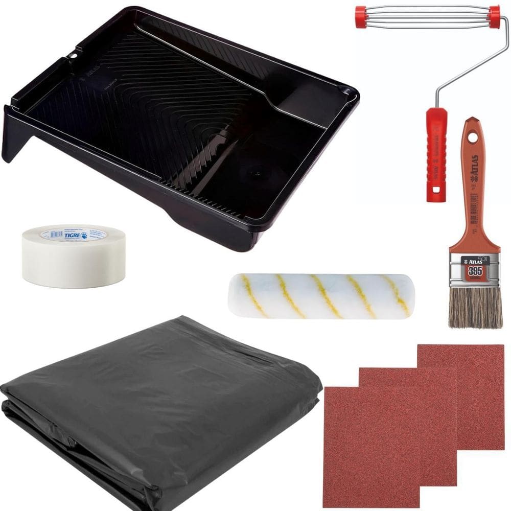 Rolo+ Suporte + Bandeja+ Fita Crepe +2 Lixas + Lona +Trincha