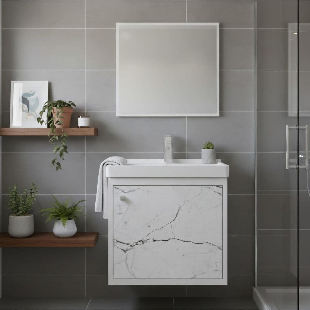 Armário Para Banheiro 40Cm Mdf Com Cuba + Esp Veneto Branco