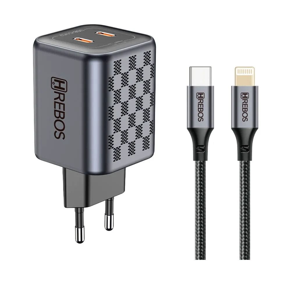Kit Carregador Hrebos 45w Premium Tipo-c Lghtng Crg-218i Cinza
