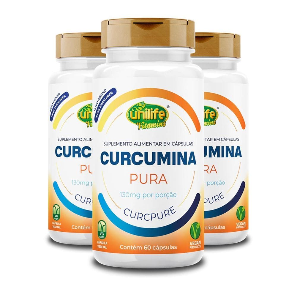 Kit 3 Curcumina Pura Unilife 60 Cápsulas