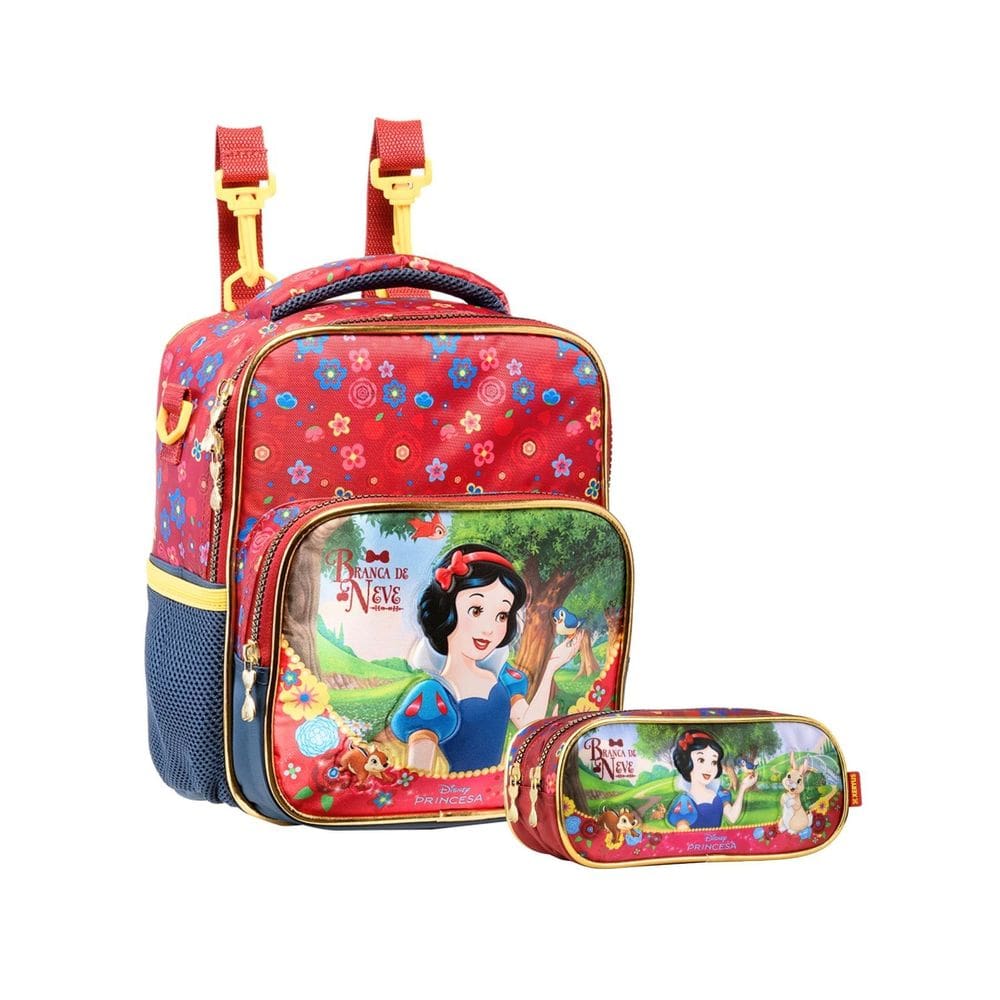 Kit Branca De Neve Mochila Rodas Alças + Lancheira + Estojo