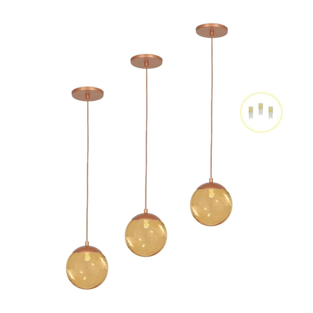 Kit 3 Pendentes Jabuticaba Cobre Bola Globo De Vidro + Led V