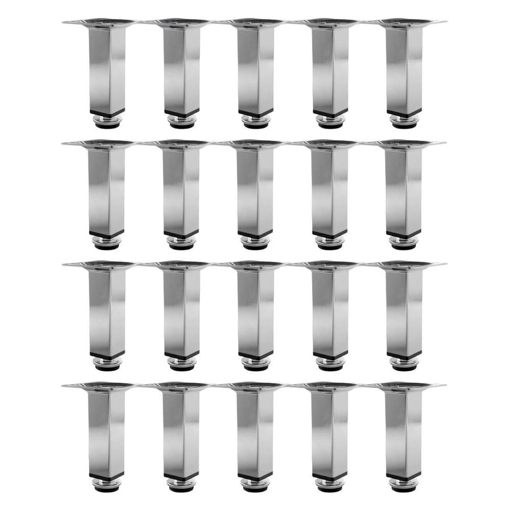 Kit 20 Pés Para Móveis Regulável Quadrado Cromado 12Cm