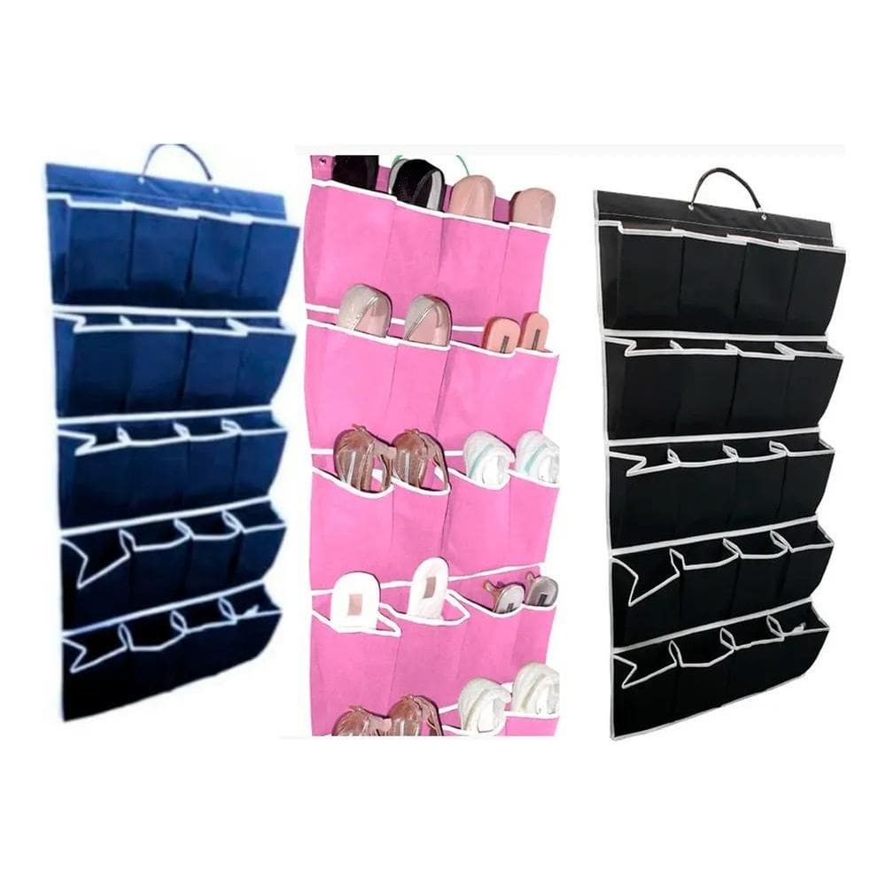 2X Sapateira Organizadora Pendurável Atrás Porta 20 Bolsos C