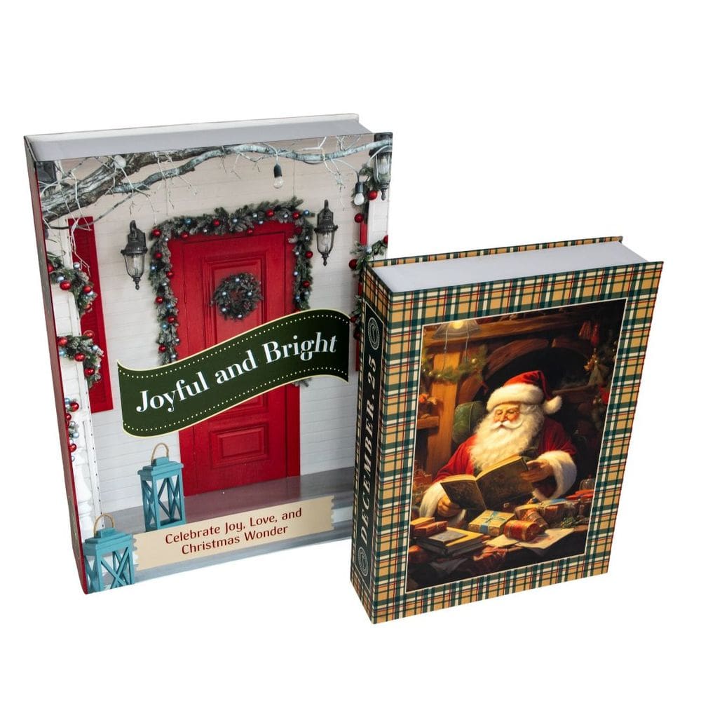 Conjunto 2 Caixas Livro Fake Natal Porta Objetos Premium – Grande e Média
