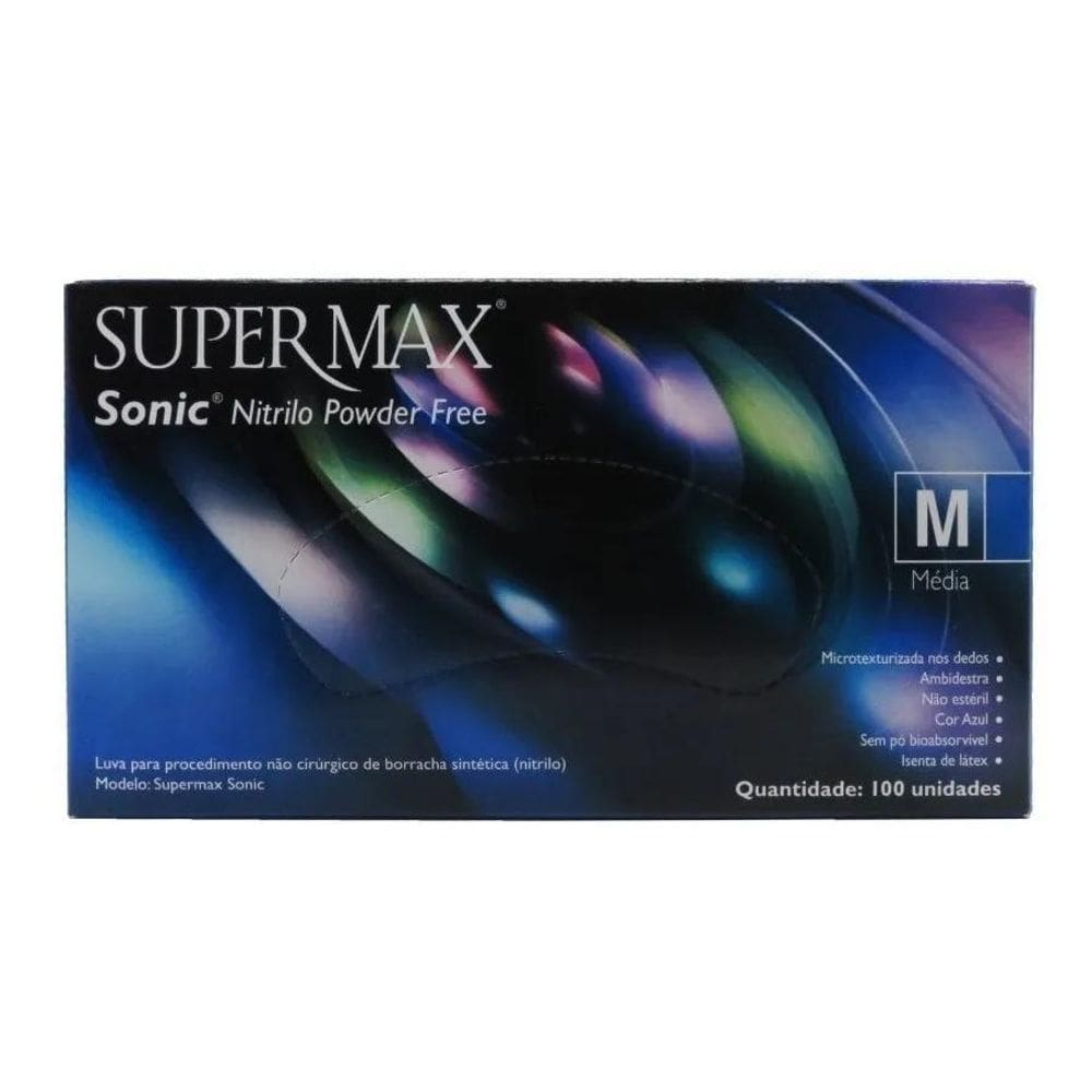 Luvas Supermax Nitrilo Sonic Azul Cobalto M Dx 100 Unidades
