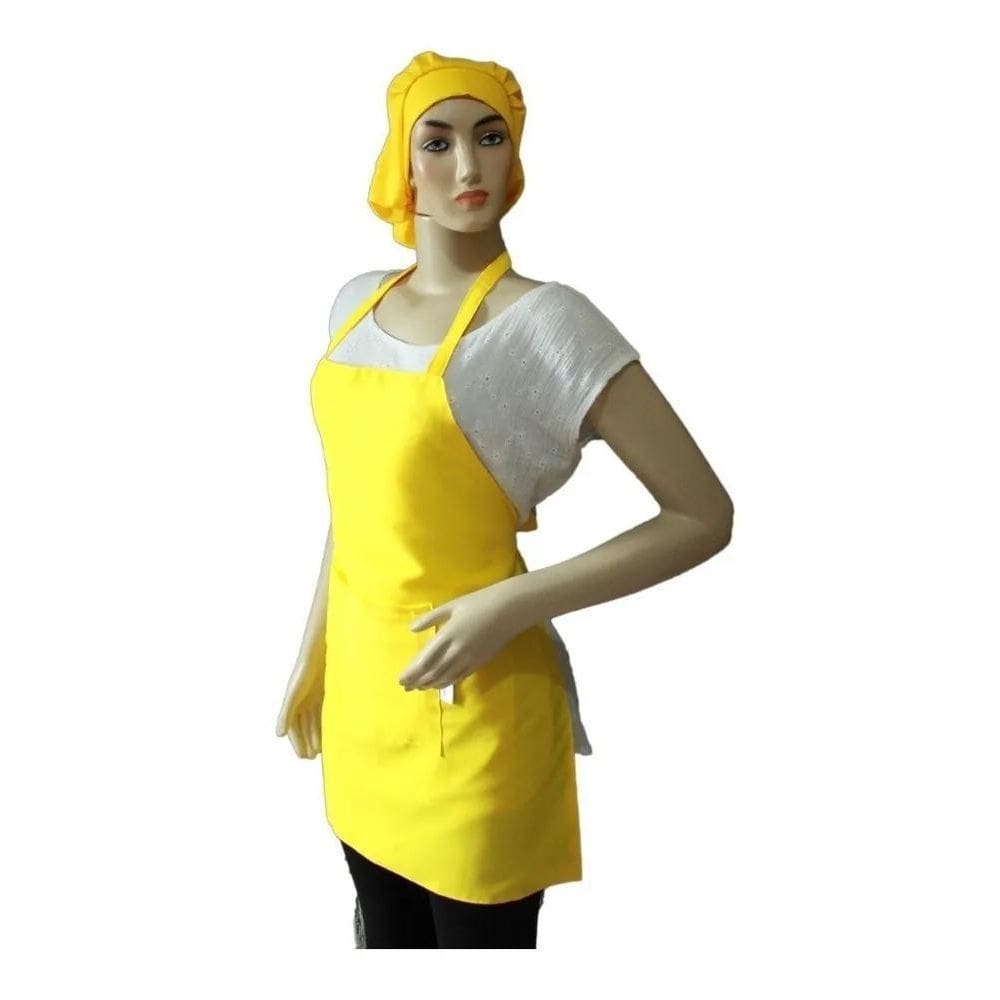 2X Kit Avental Oxford + Touca Gorro Cozinheiro Padaria Cozin