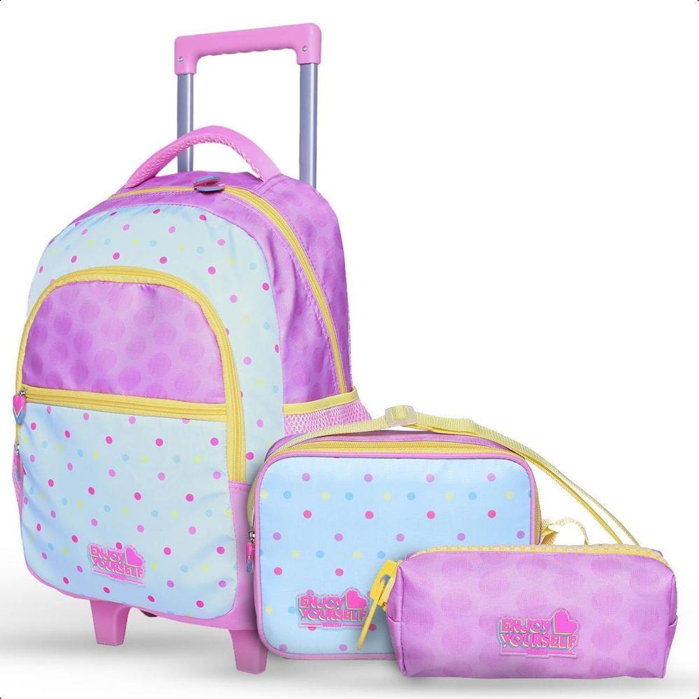 Kit Mochila De Rodinha Escolar Infantil Menina Estojo-Lilás