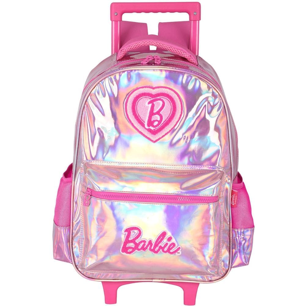 Mochila Barbie Rodas Escolar Meninas Holográfica - Rosa
