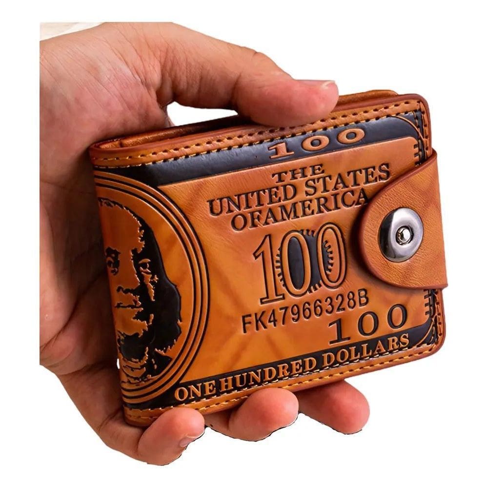 2X Carteira Masculina Dólar Couro Legítmo Cowboy Trava Count