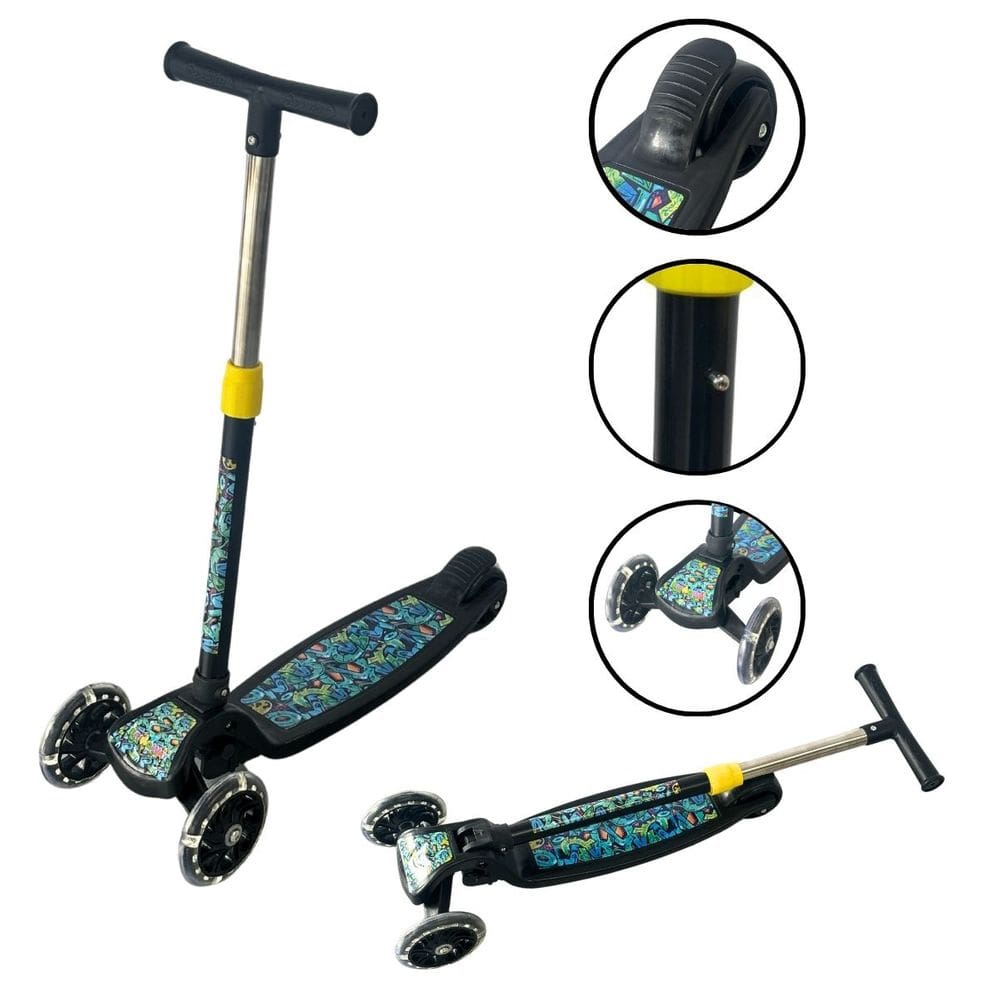 Patinete Infantil 3 Rodas em Pvc Freio Dobrável Altura Ajustável Menino Preto Importway Bw283pt