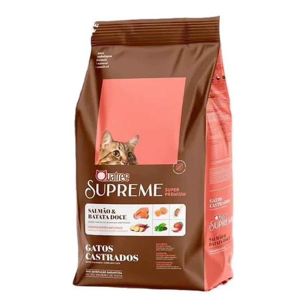 2X Kit 3Pct Ração 1Kg Quatree Supreme Gatos Castrados Salmao