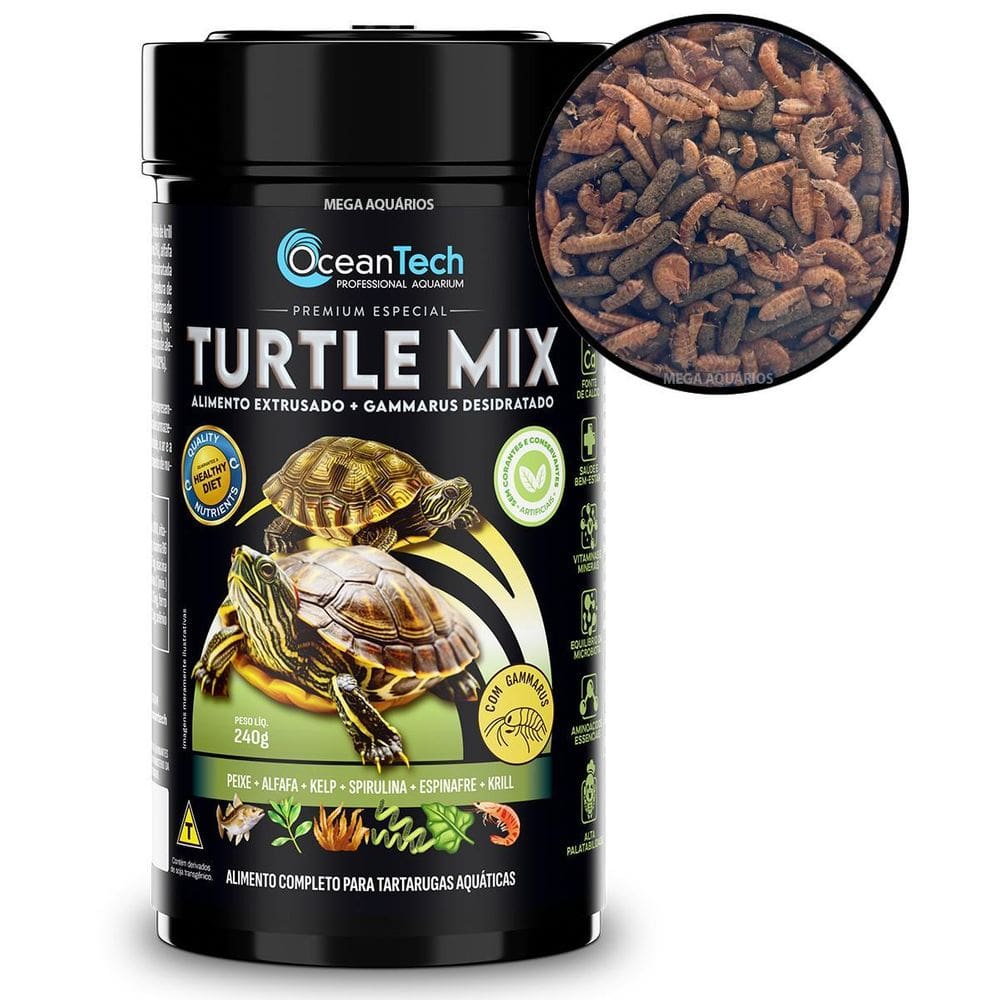 Ração Oceantech Turtle Mix 240G Comida Tartarugas Aquáticas