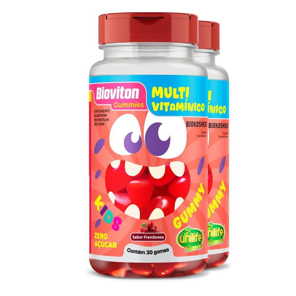 Kit 2 Gummy Kids Multivitamínico Unilife 30 Gomas Framboesa