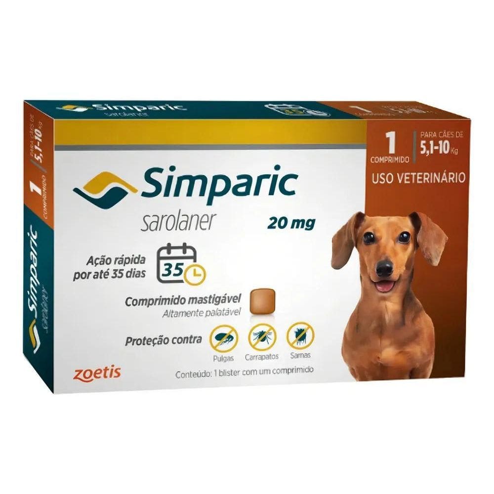 2X Simparic Antipulgas 20Mg 5 A 10Kg Cães 1 Comprimido Cor M