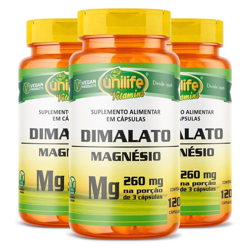 Kit 3 Magnésio Dimalato Unilife 120 Cápsulas