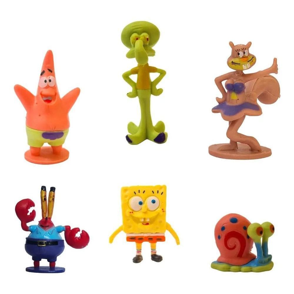 2X Enfeites Para Aquario Kit 6 Mini Bob Esponja E Sua Turma