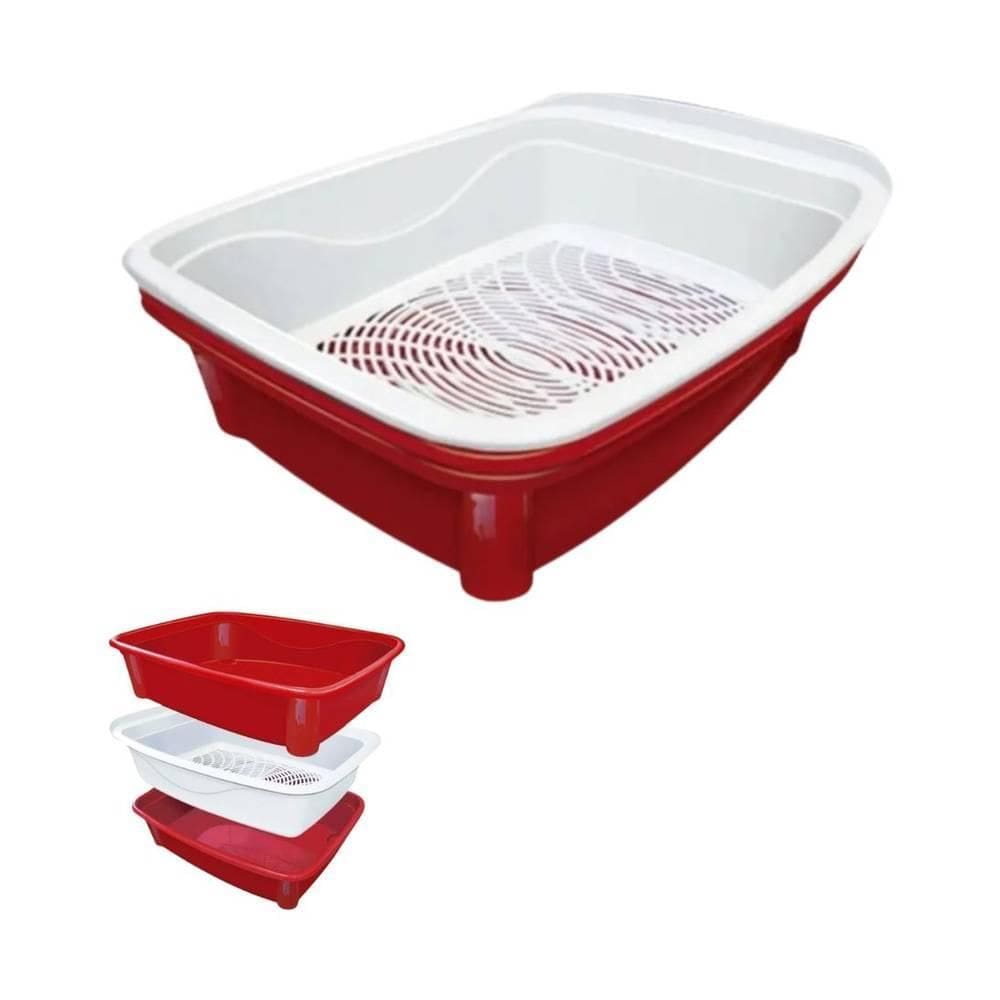Banheira Vermelha Caixa De Areia Higiênica Gatos Com 3 Peças
