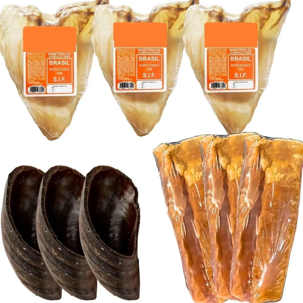 2X Kit 3Un Orelha Bovina 3Un Casco De Boi E 3Un Traqueia Bov