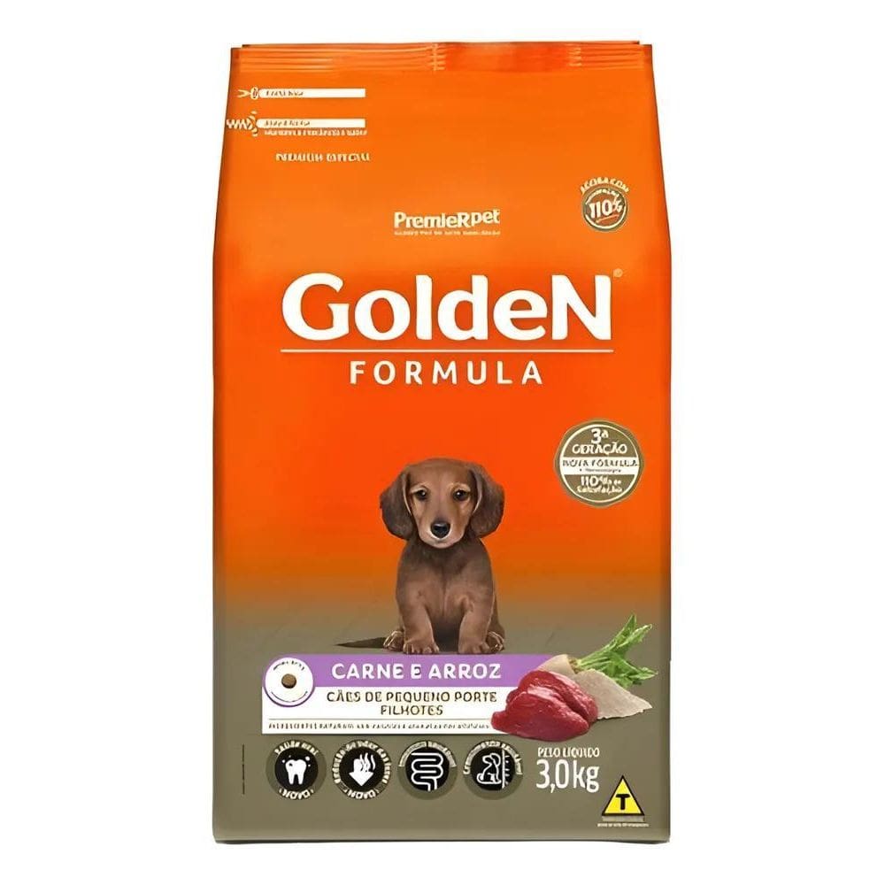 2X Ração Golden Formula Cães Filhotes Mini Bits Carne Arroz