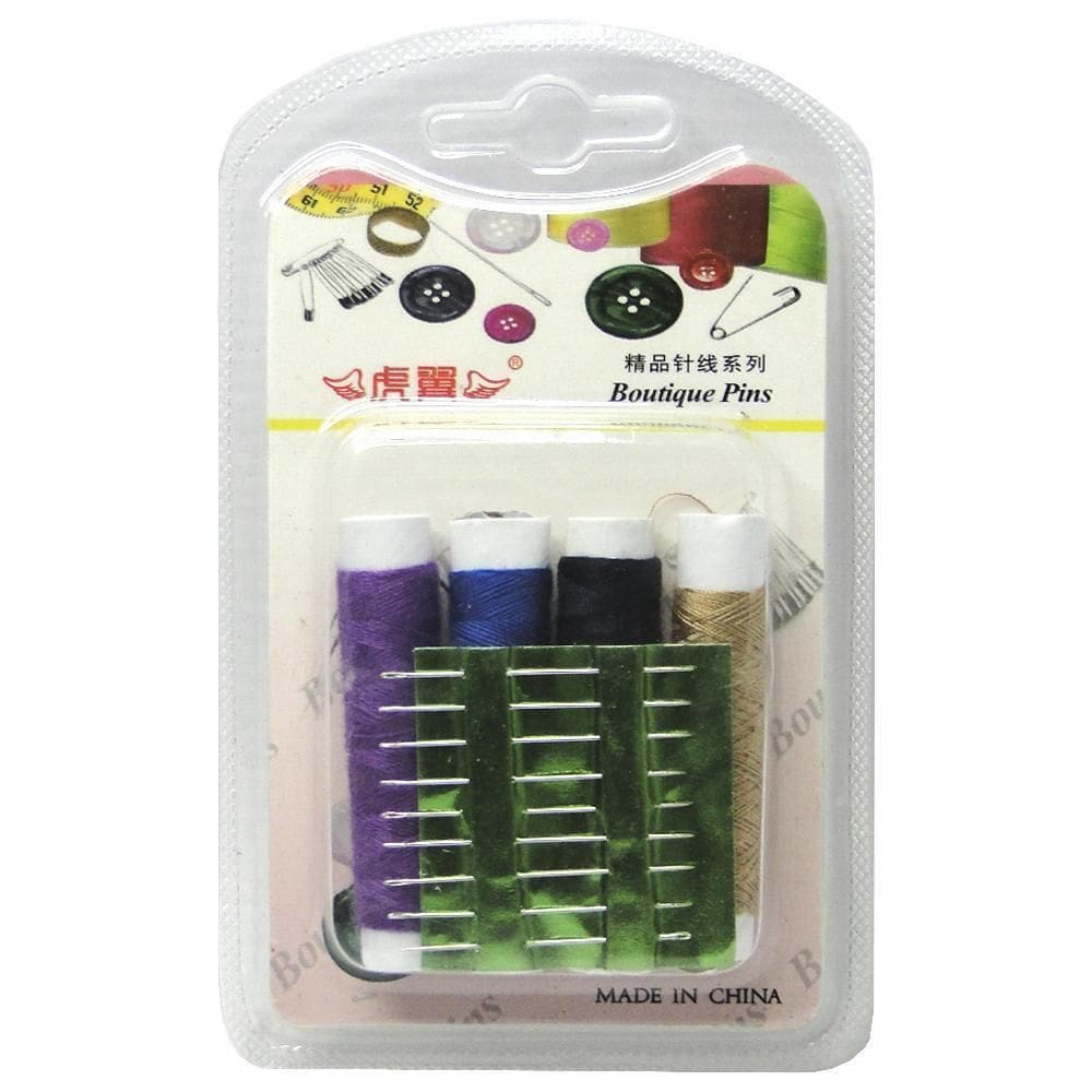 Kit Costura Cartela Com 9 Agulhas + 4 Linhas