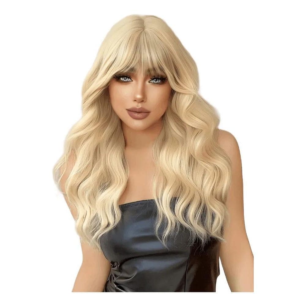 2X Lace Loira Peruca Orgânica Ondulada Com Franja