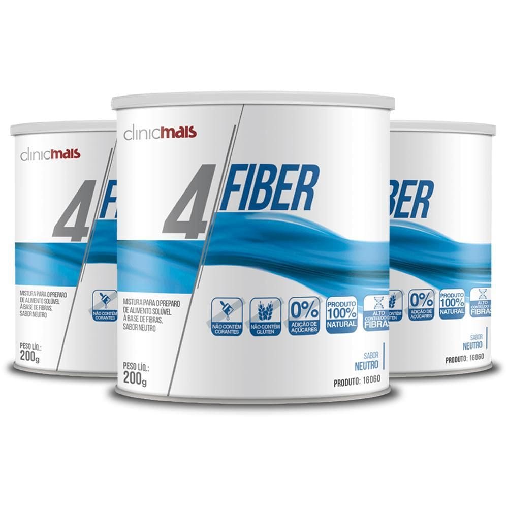 Kit 3 4 Fiber Fibras Solúveis Clinicmais 200G Neutro